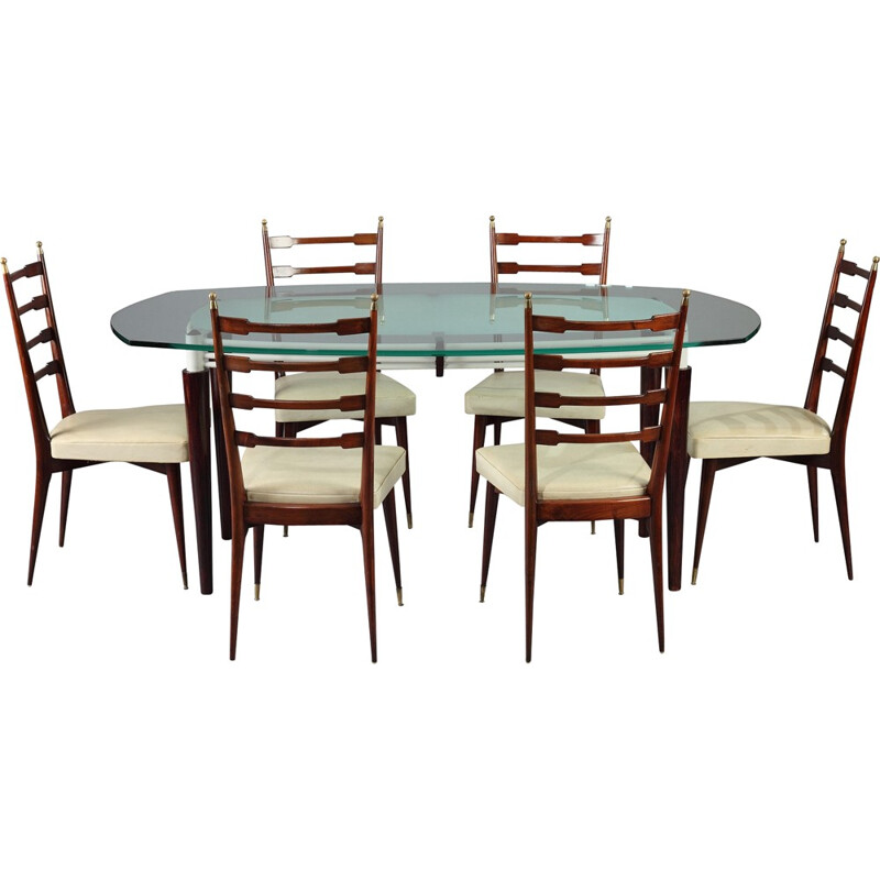 Ensemble de table italienne et 6 chaises en acajou - 1960
