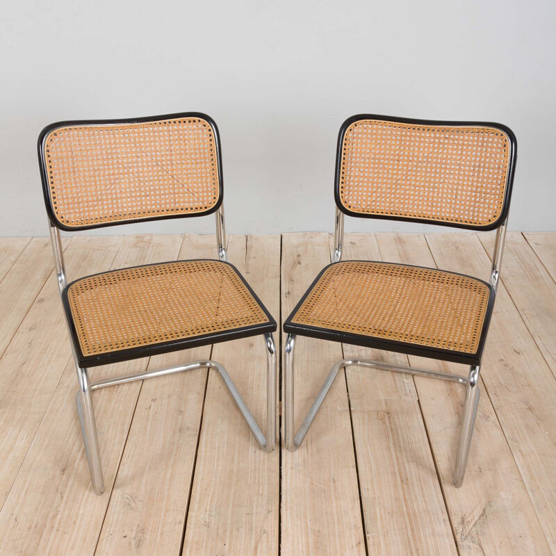 Pair of vintage black Cesca chairs by Marcel Breuer, Italy 1970s