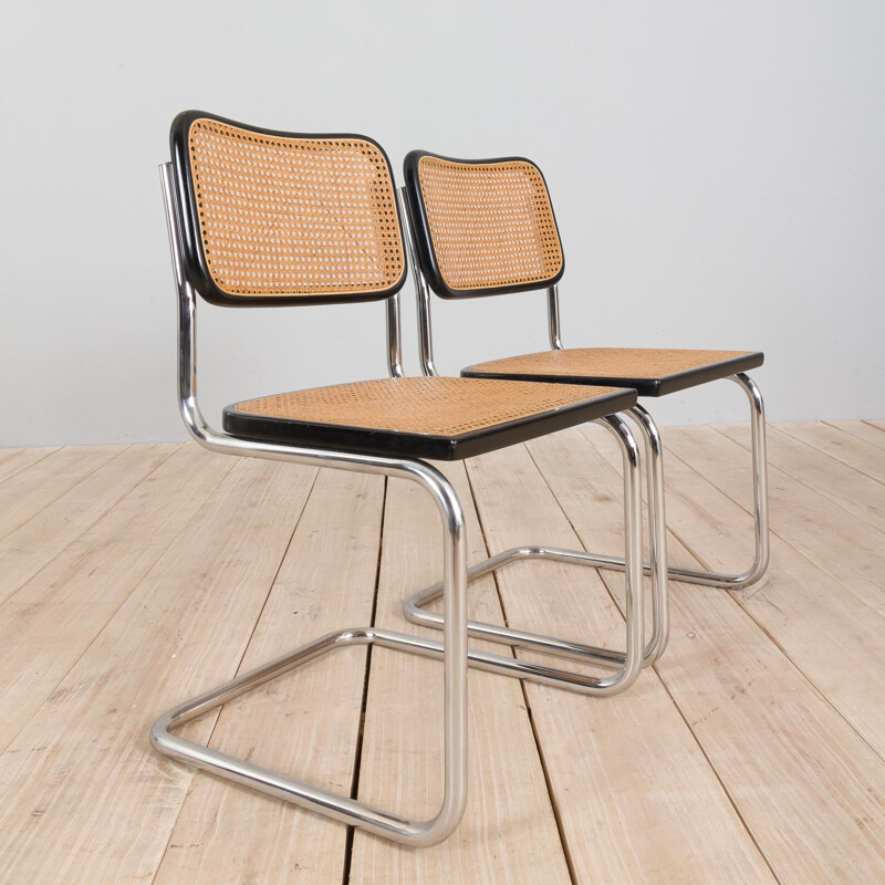 Pair of vintage black Cesca chairs by Marcel Breuer, Italy 1970s