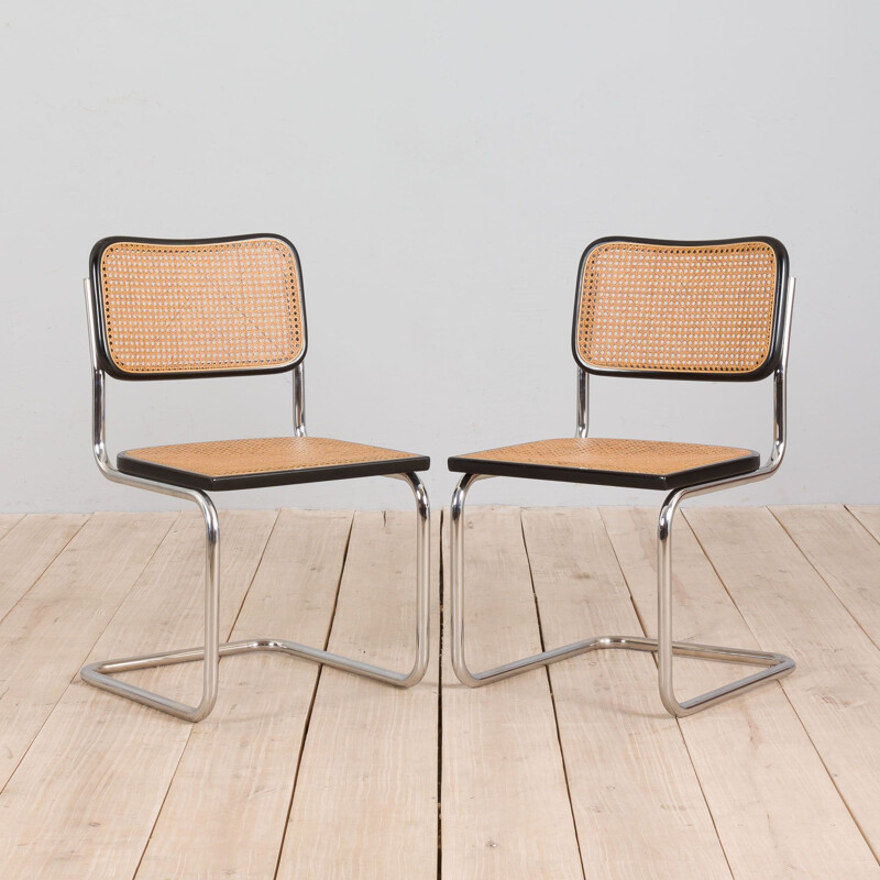 Pair of vintage black Cesca chairs by Marcel Breuer, Italy 1970s