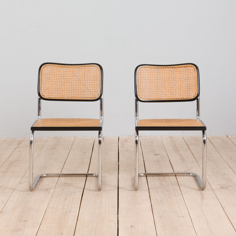 Pair of vintage black Cesca chairs by Marcel Breuer, Italy 1970s