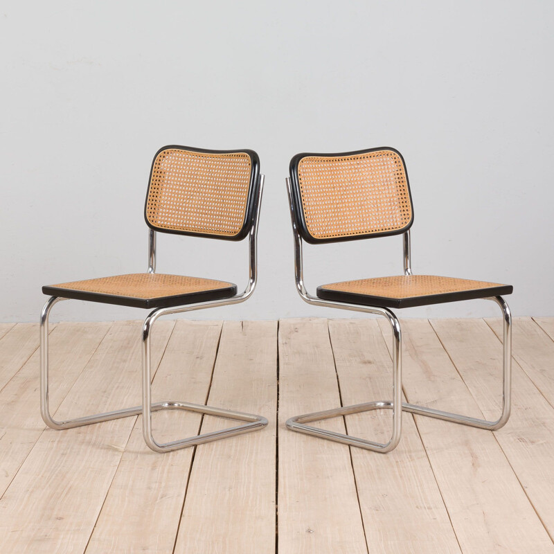 Pair of vintage black Cesca chairs by Marcel Breuer, Italy 1970s