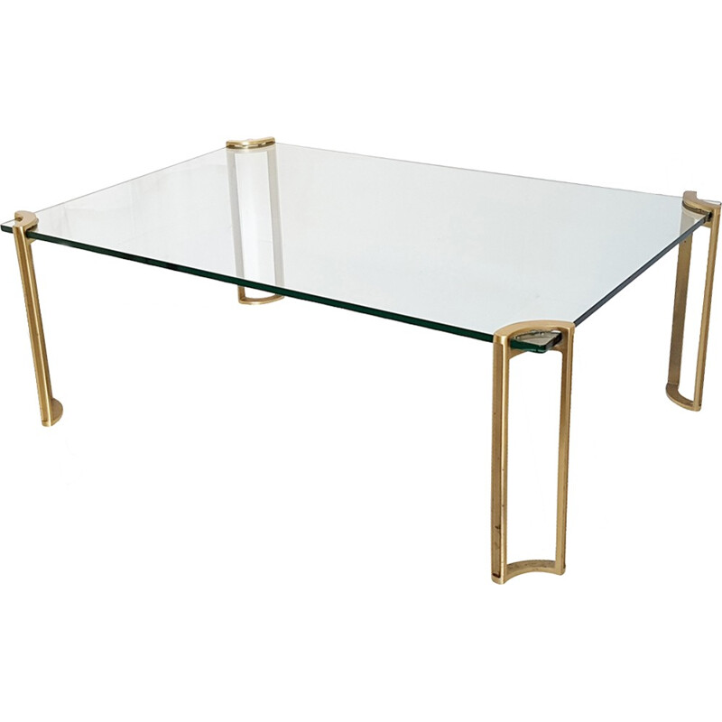 Vintage coffee table in solid brass and glass by Peter Ghyczy, 1970