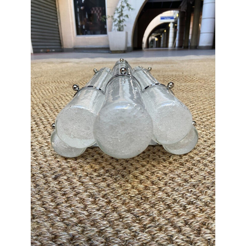 Pair of vintage wall lamps in Murano glass and stainless steel, 1990