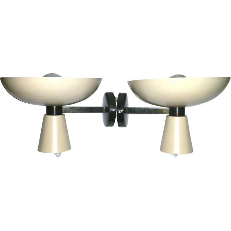 Pair of Italian "Diabolo" wall lamps in white metal and brass - 1950s 