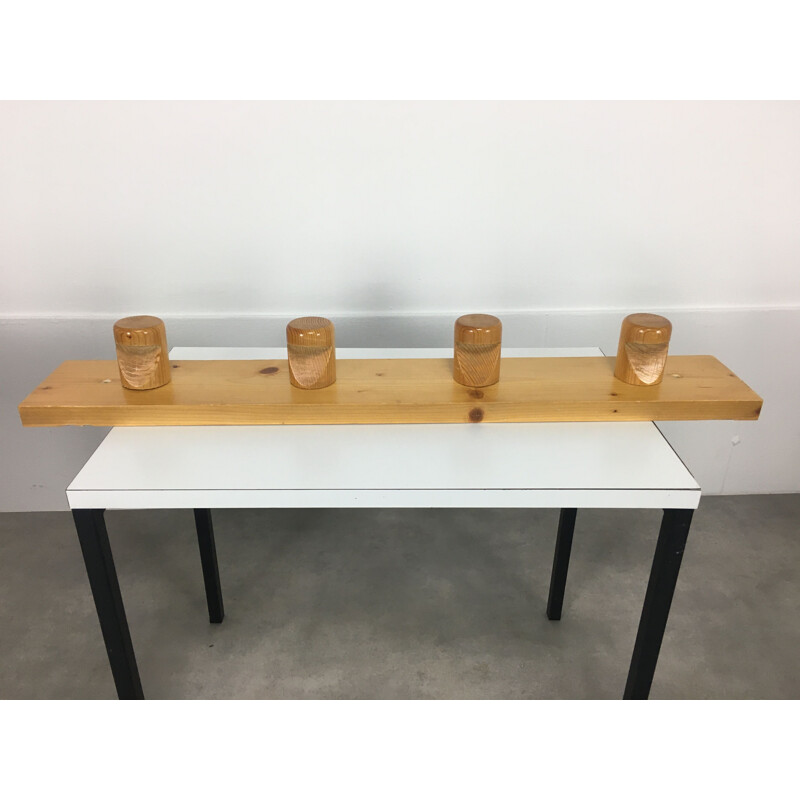 Vintage pine coat rack, Charlotte Perriand style, 1960