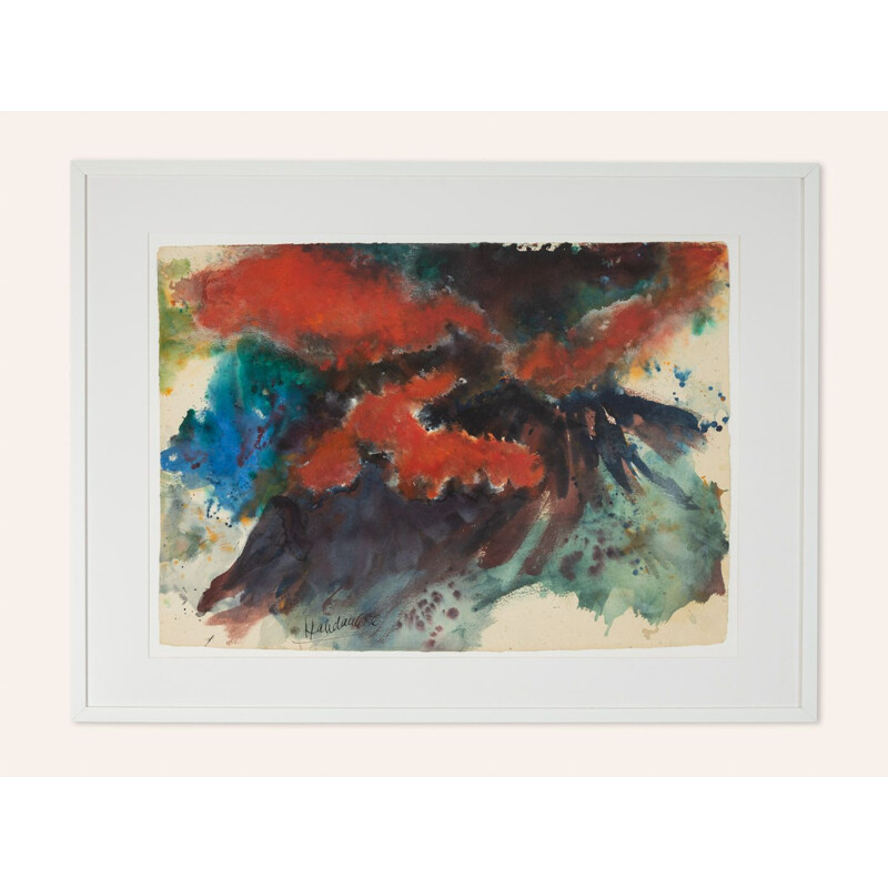 Watercolor on vintage paper "Volcanic" by Walter Habdanik, 1986