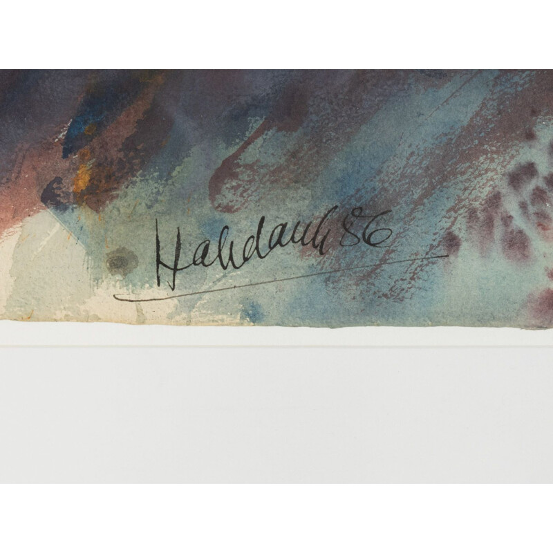 Aquarelle sur papier vintage "Volcanic" par Walter Habdanik, 1986