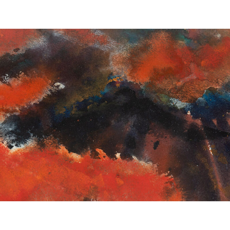 Watercolor on vintage paper "Volcanic" by Walter Habdanik, 1986