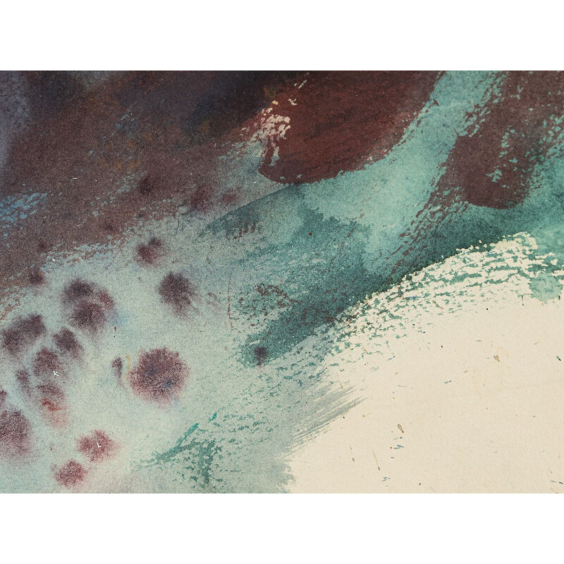 Watercolor on vintage paper "Volcanic" by Walter Habdanik, 1986