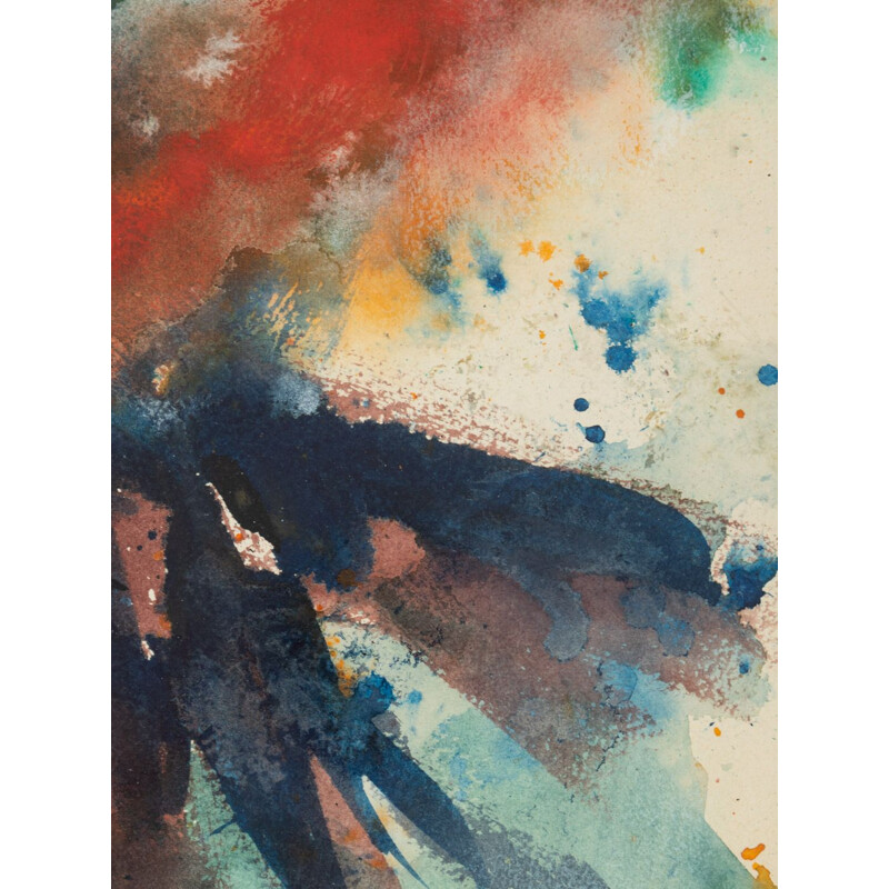 Watercolor on vintage paper "Volcanic" by Walter Habdanik, 1986