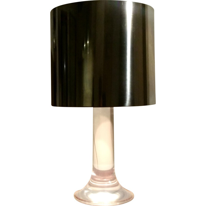 Lampe de table vintage en acier et verre acrylique, Harvey GUZINNI - 1970 