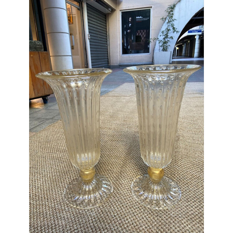 Pair of vintage Murano glass vases by Toso, 1980