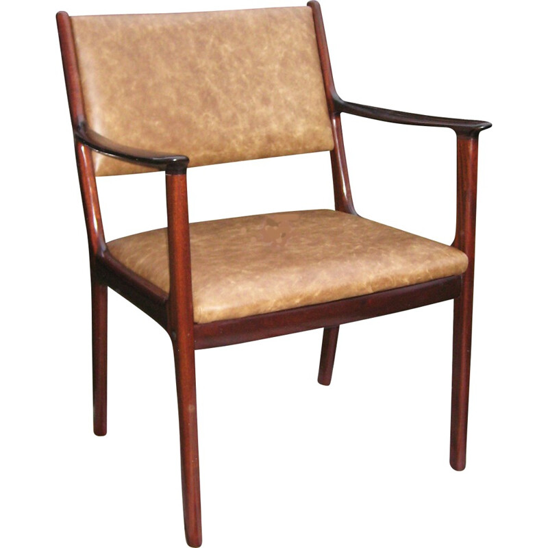 "PJ412" armchair in mahogany and leather, Ole WANSCHER - 1960s