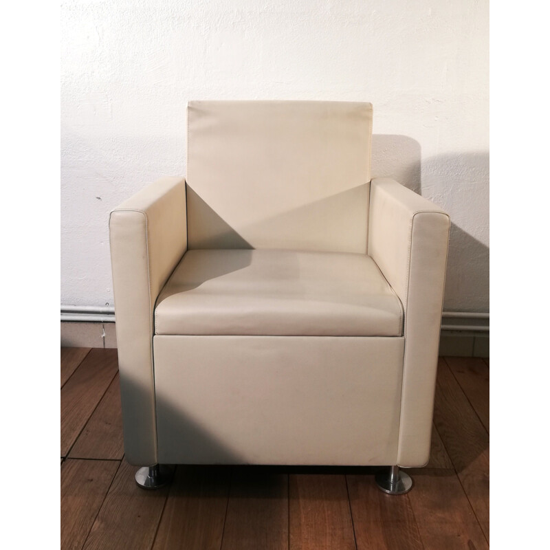 Fauteuil vintage en cuir beige