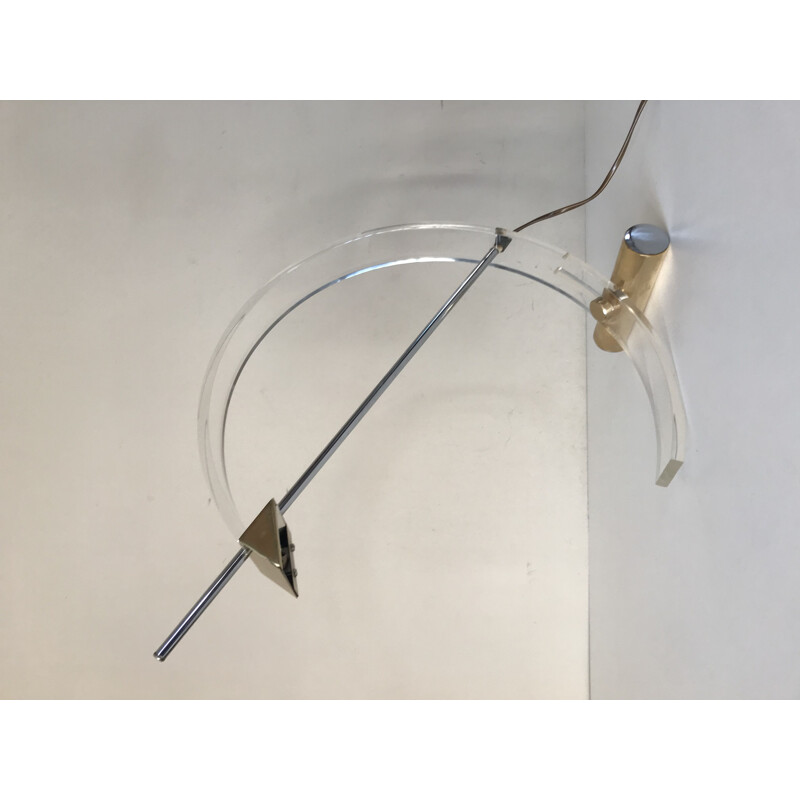 Lampe vintage en laiton et plexiglass, 1980