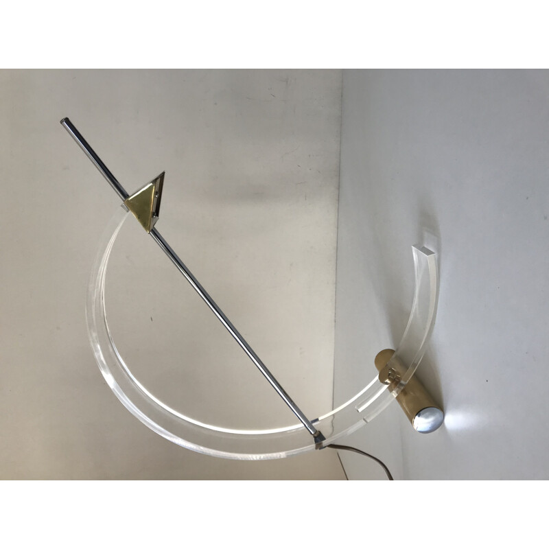Lampe vintage en laiton et plexiglass, 1980