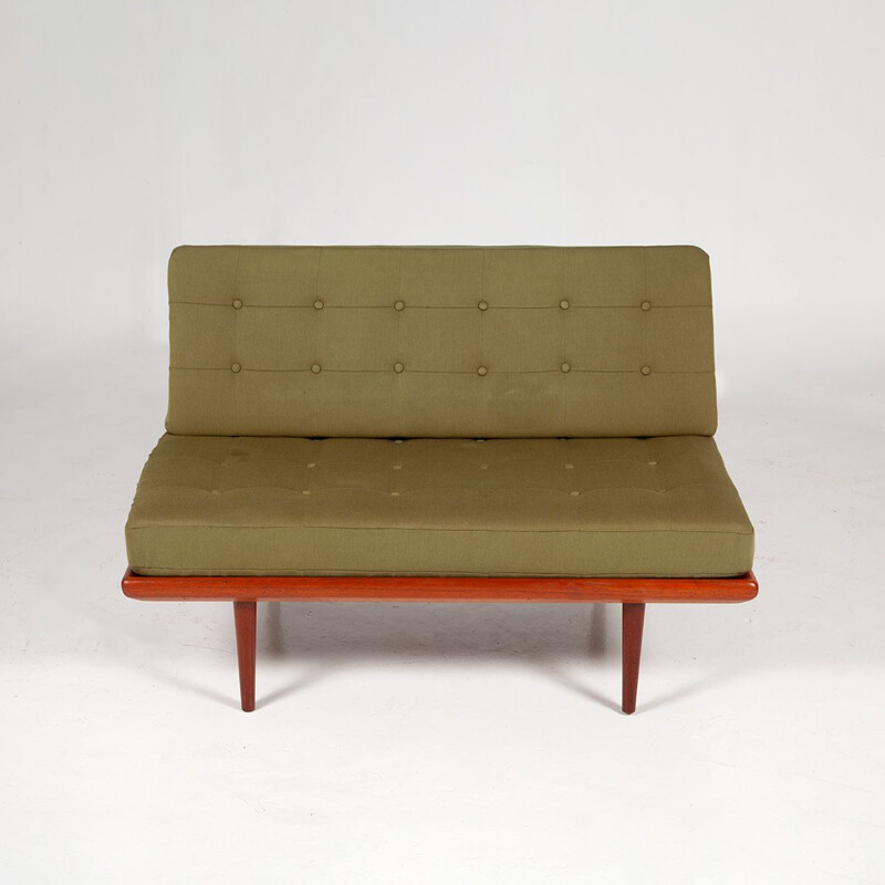 Letto Minerva vintage in teak e tessuto verde di Peter Hvidt