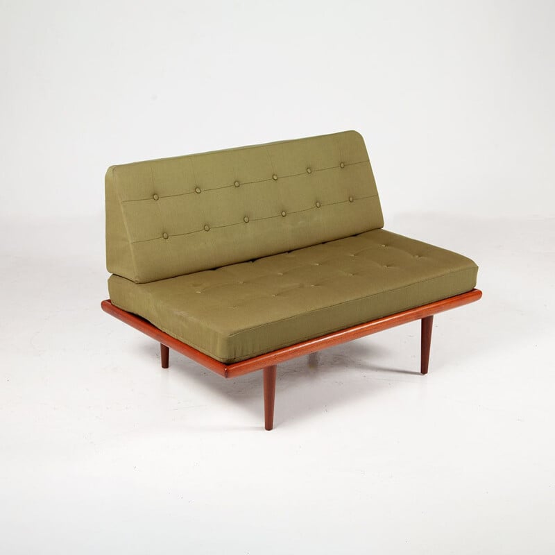 Letto Minerva vintage in teak e tessuto verde di Peter Hvidt