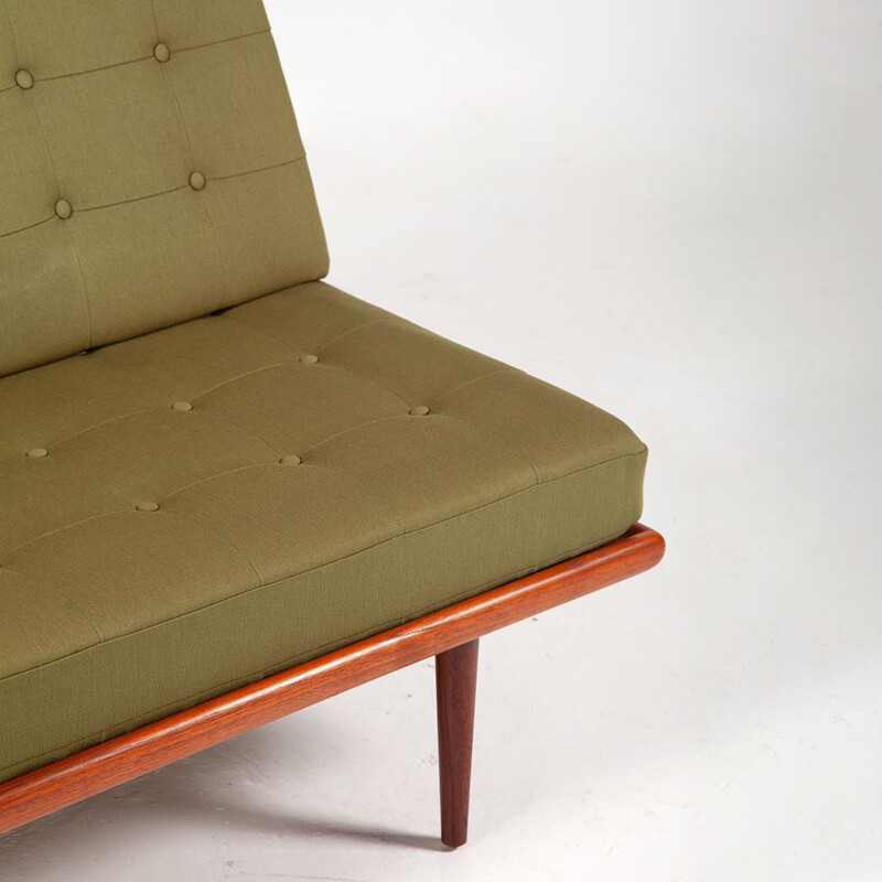 Letto Minerva vintage in teak e tessuto verde di Peter Hvidt