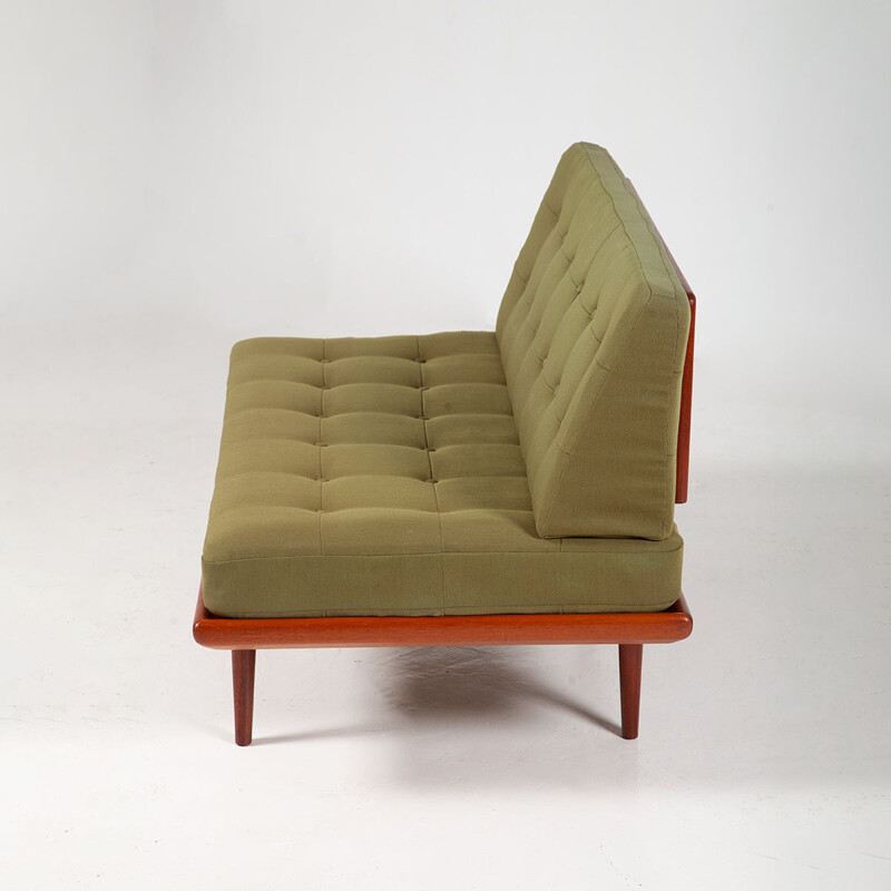 Letto Minerva vintage in teak e tessuto verde di Peter Hvidt