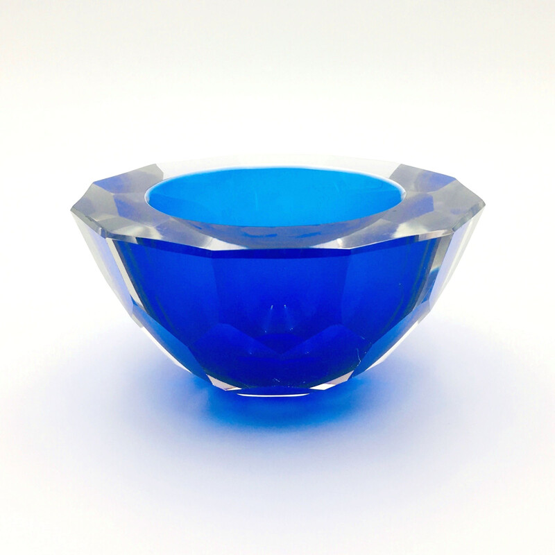 Vintage Sommerso diamond faceted bowl by Alessandro Mandruzzato, Italy 1970s
