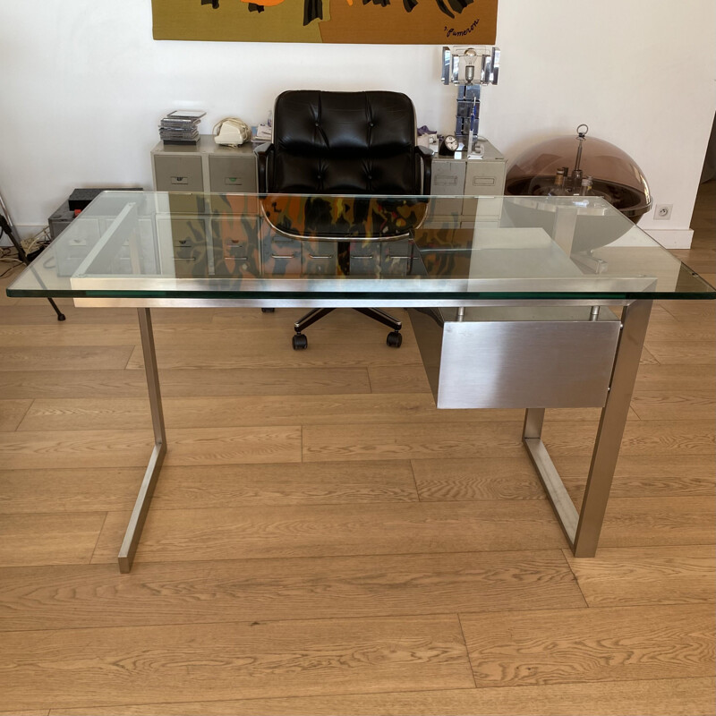 Vintage modernist desk by Paul Legeard for Dom, France 1970