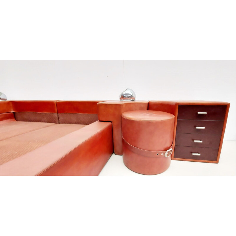 Vintage leather bedroom set by Mariani, Italy 1970s