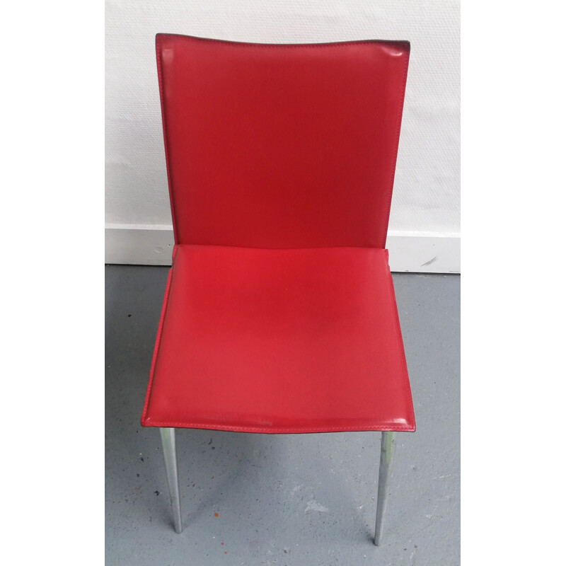 Chaise vintage en cuir rouge