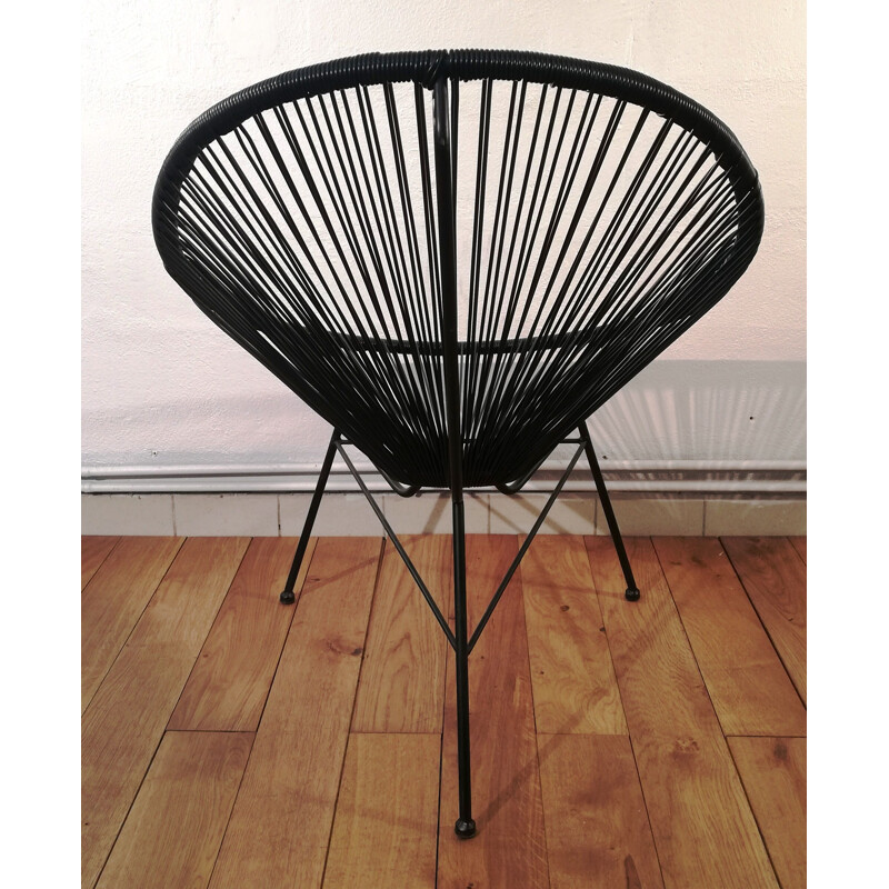 Vintage Acapulco fauteuil in zwart gebeitst metaal