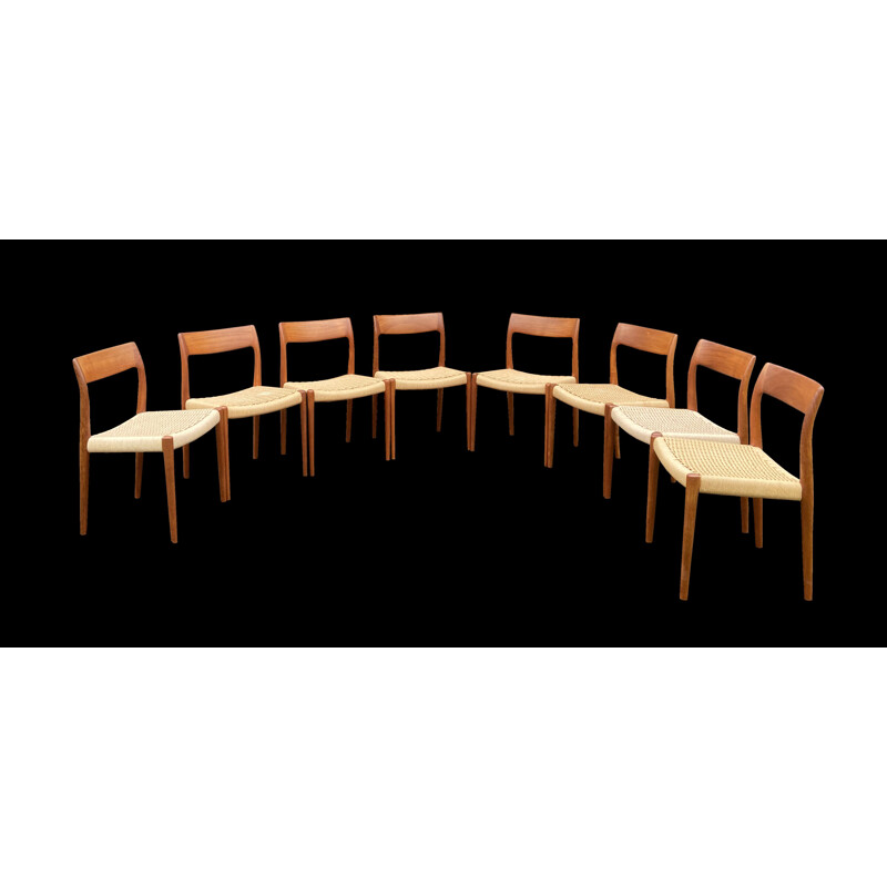 Set of 8 vintage teak chairs model  75 by Niels Otto Moller for Jl Mollers, Denmark 1960s