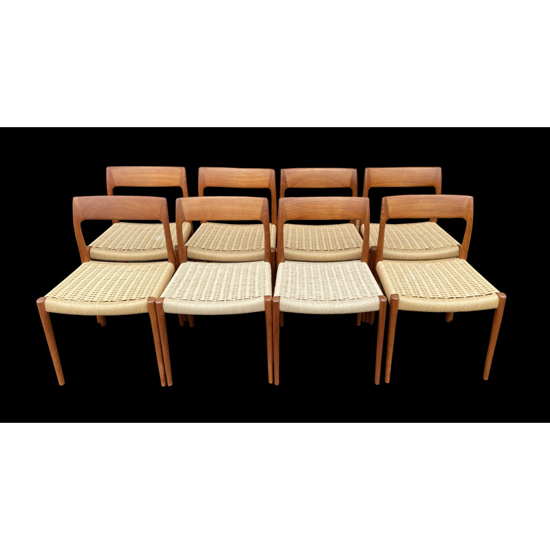 Set of 8 vintage teak chairs model  75 by Niels Otto Moller for Jl Mollers, Denmark 1960s