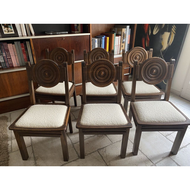 Conjunto de 6 cadeiras art deco vintage de carvalho e madeira por Etienne Kohlmann, 1930
