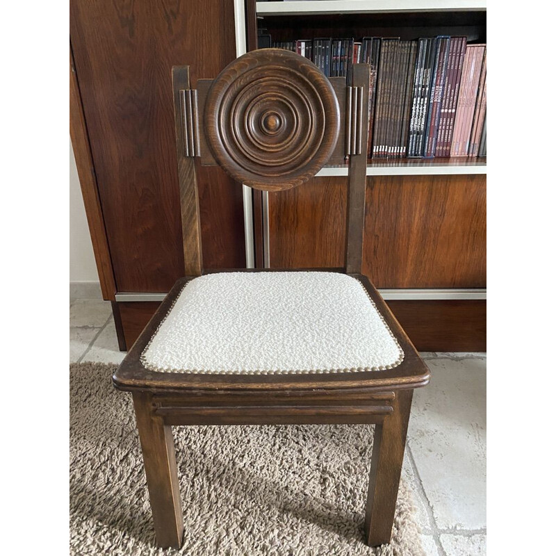 Set of 6 vintage art deco oak and wood chairs by Etienne Kohlmann, 1930