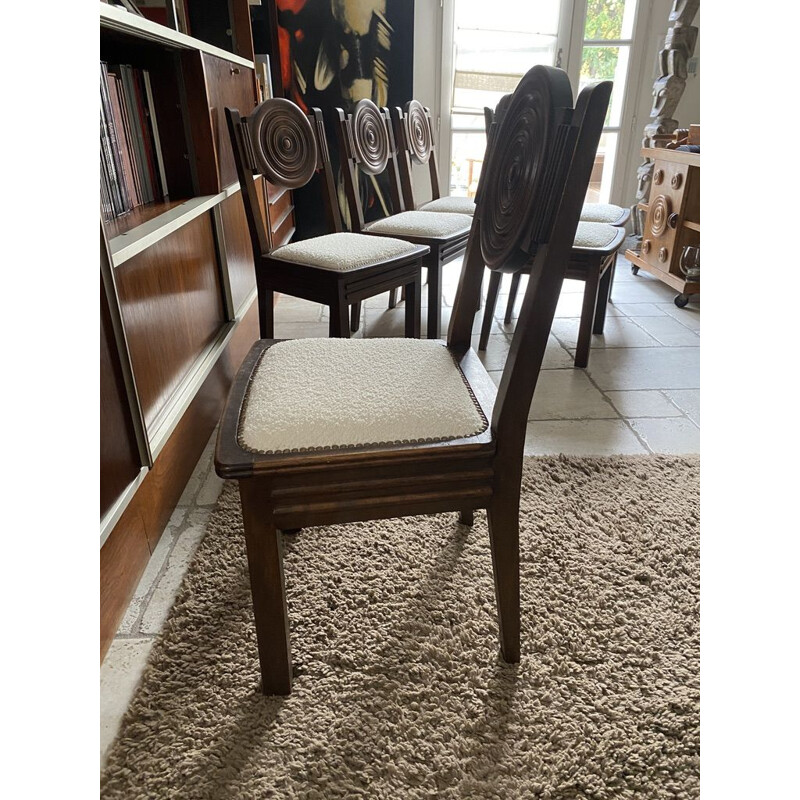 Set of 6 vintage art deco oak and wood chairs by Etienne Kohlmann, 1930