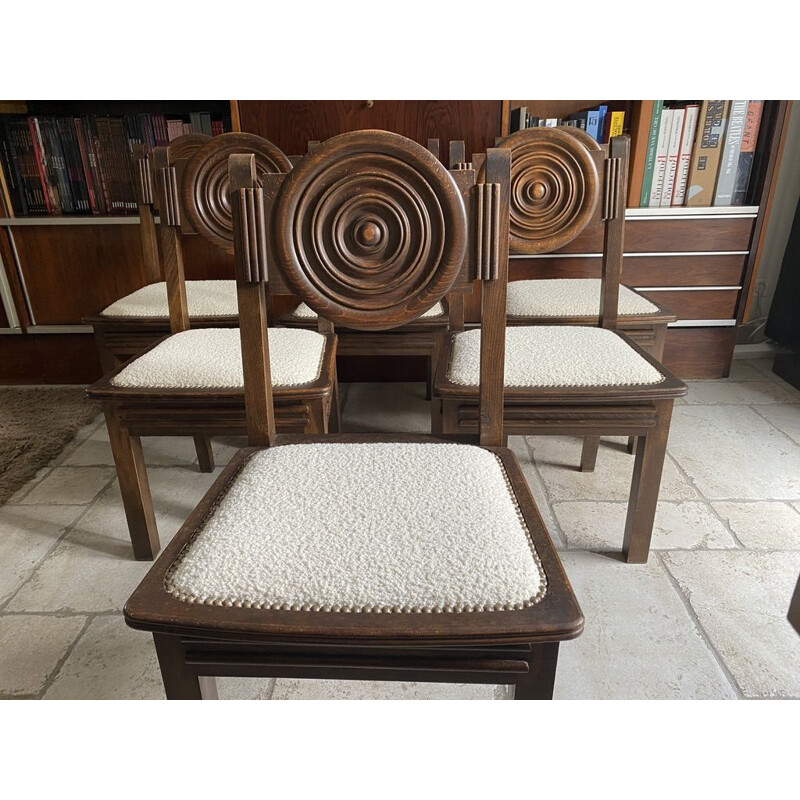 Set of 6 vintage art deco oak and wood chairs by Etienne Kohlmann, 1930