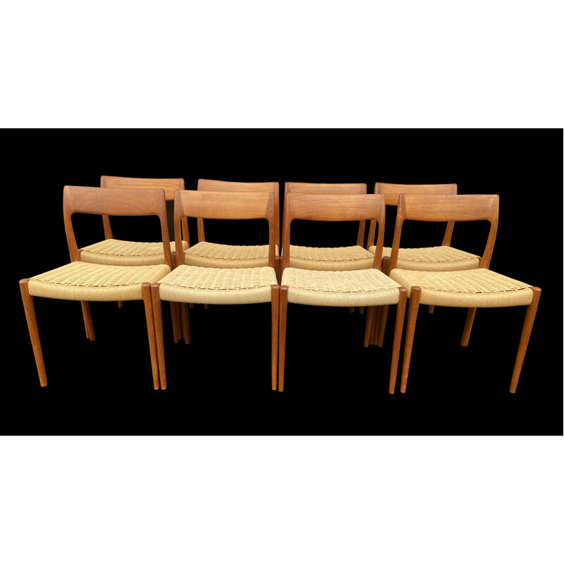 Set of 8 vintage teak chairs model  75 by Niels Otto Moller for Jl Mollers, Denmark 1960s