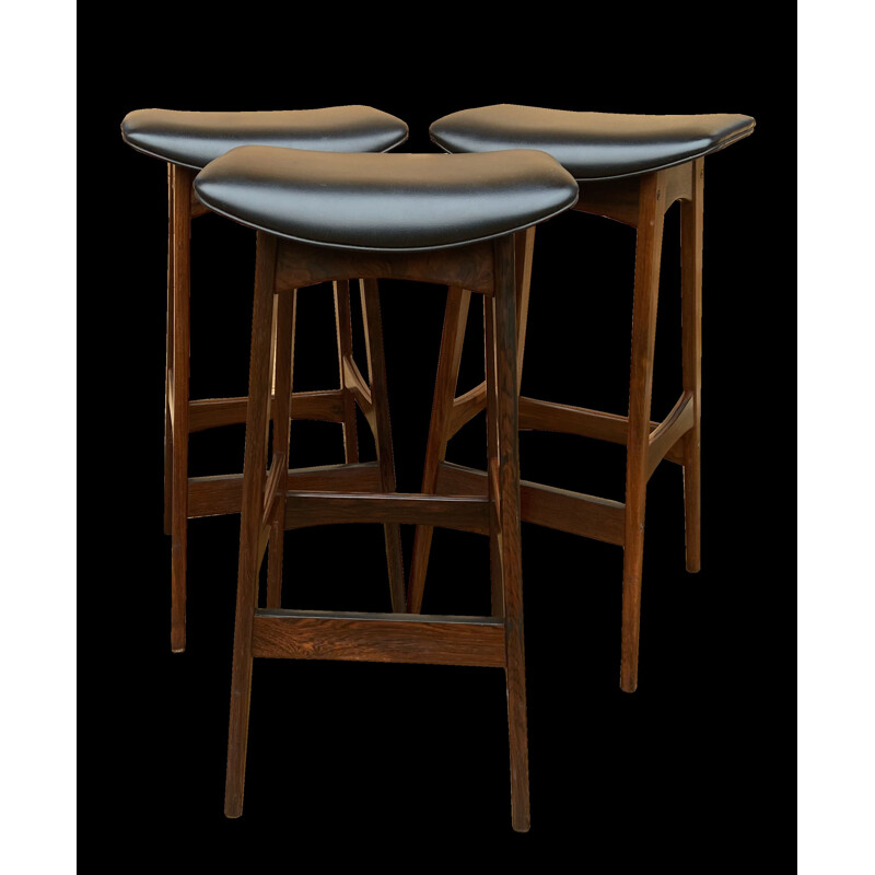 Set of 3 vintage rosewood stools by Johannes Andersen