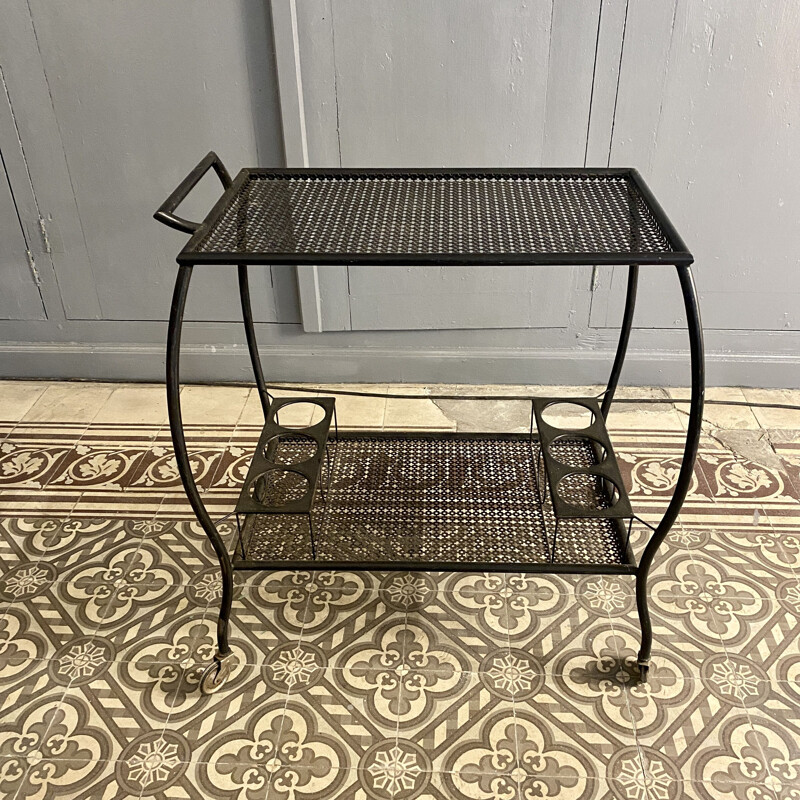 Vintage trolley with double tray in black lacquered metal