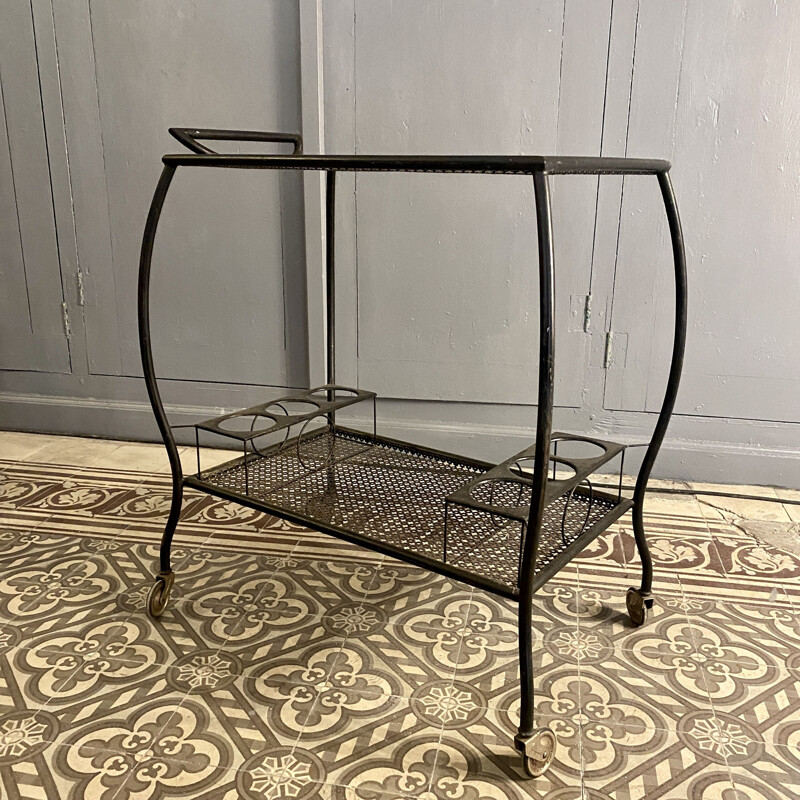 Vintage trolley with double tray in black lacquered metal