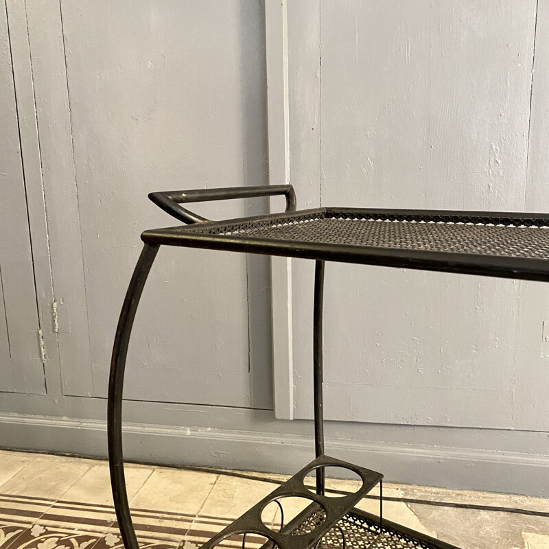 Vintage trolley with double tray in black lacquered metal