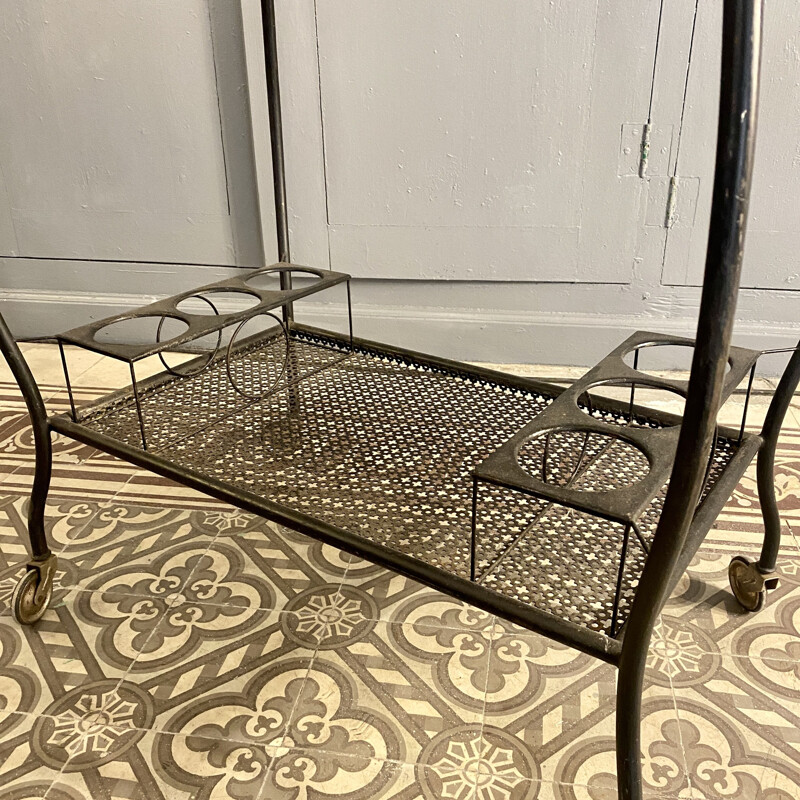 Vintage trolley with double tray in black lacquered metal