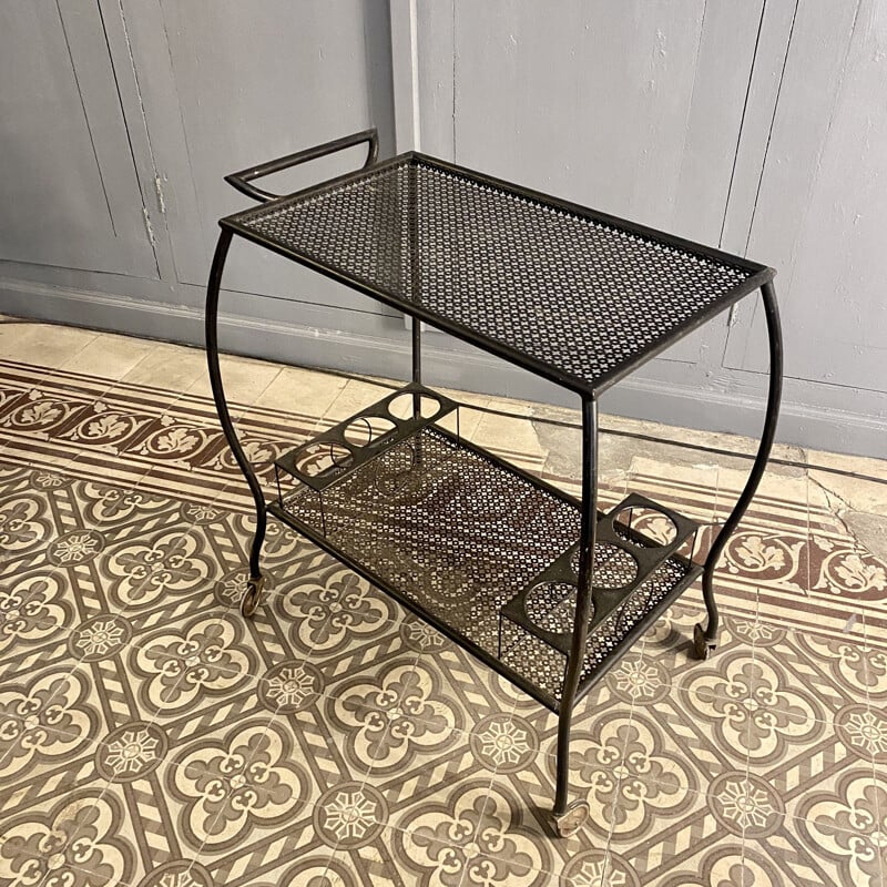 Vintage trolley with double tray in black lacquered metal