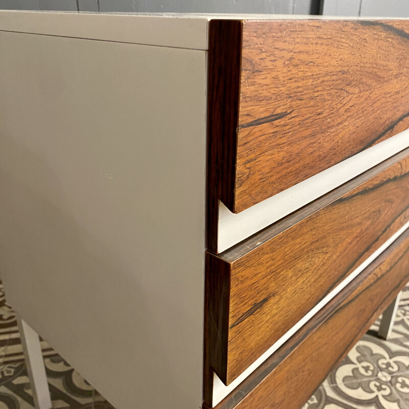 Vintage three drawer rosewood chest of drawers, 1970s