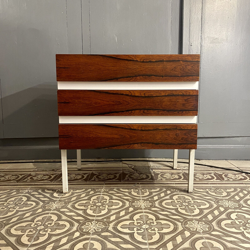 Vintage three drawer rosewood chest of drawers, 1970s