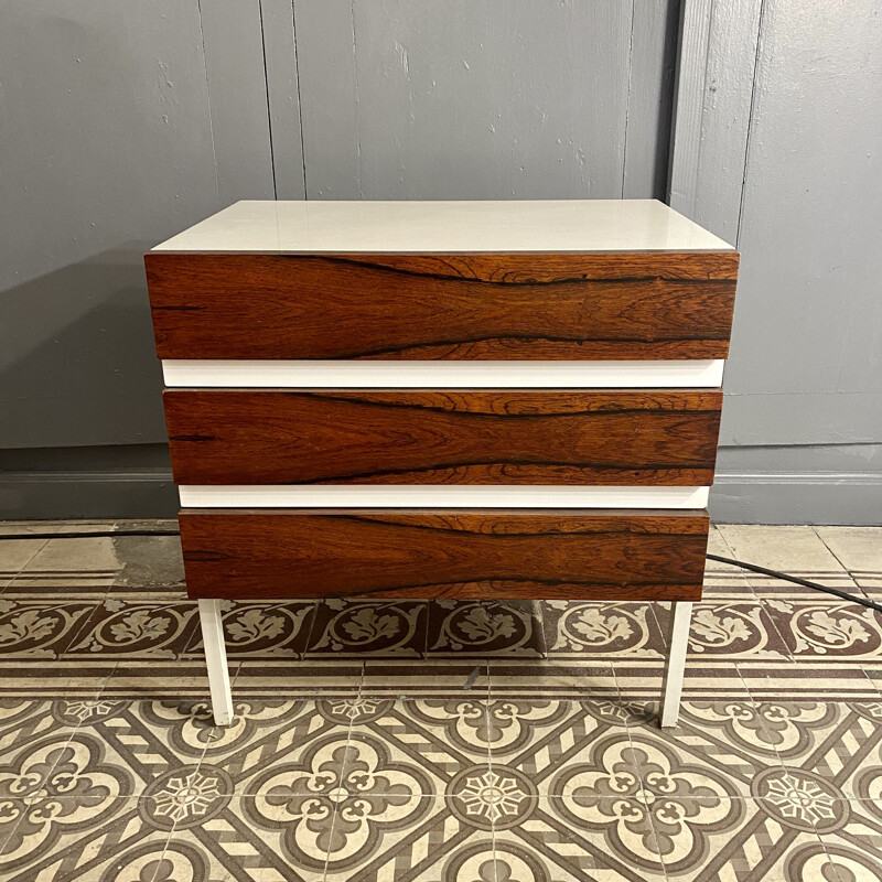 Vintage three drawer rosewood chest of drawers, 1970s