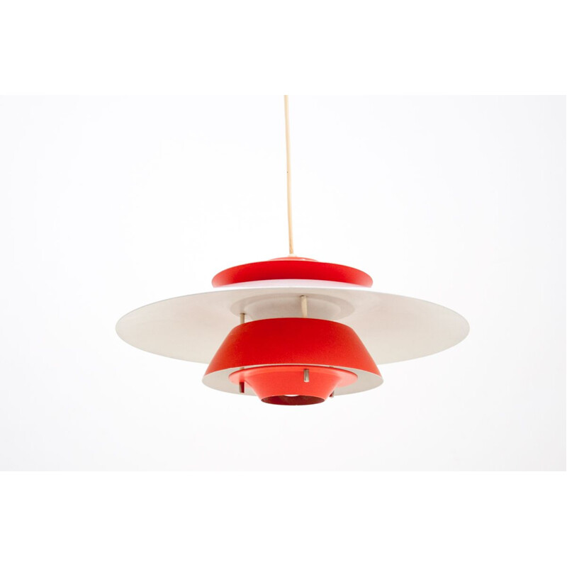 Vintage pendant lamp in white and red, Denmark 1970s