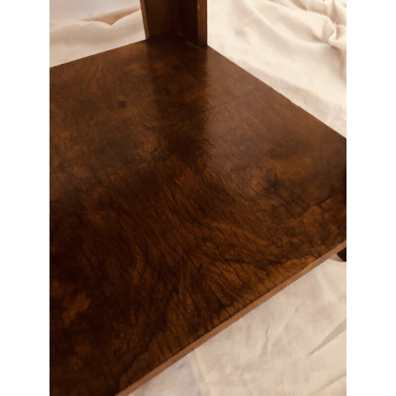 Vintage "Art Deco" table in solid oak with burl veneer