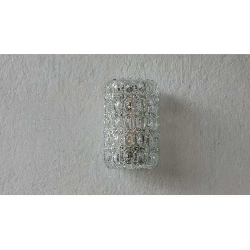 Vintage wall lamp in thick clear glass by Glashütte Limburg, 1960s