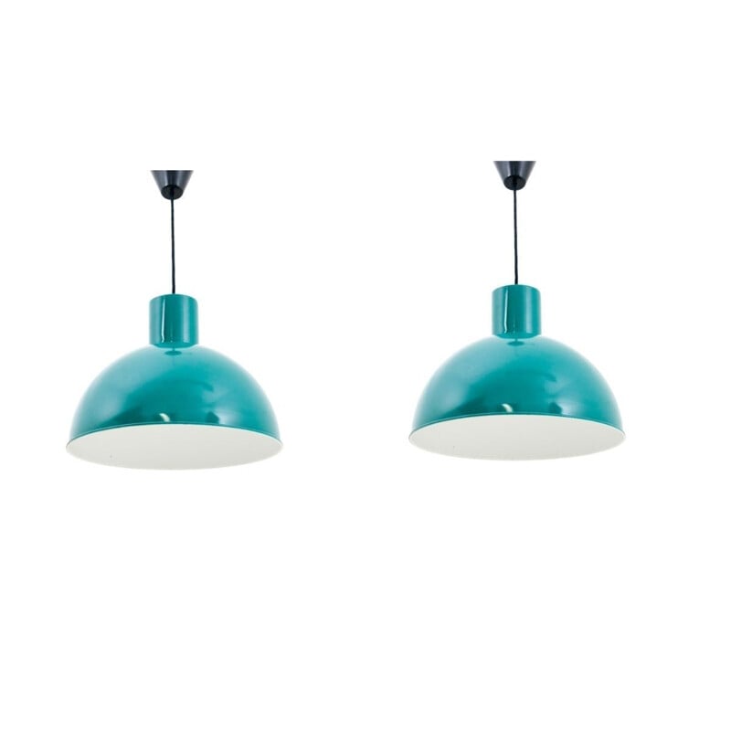 Pair of vintage turquoise pendant lamps, Denmark 1960s